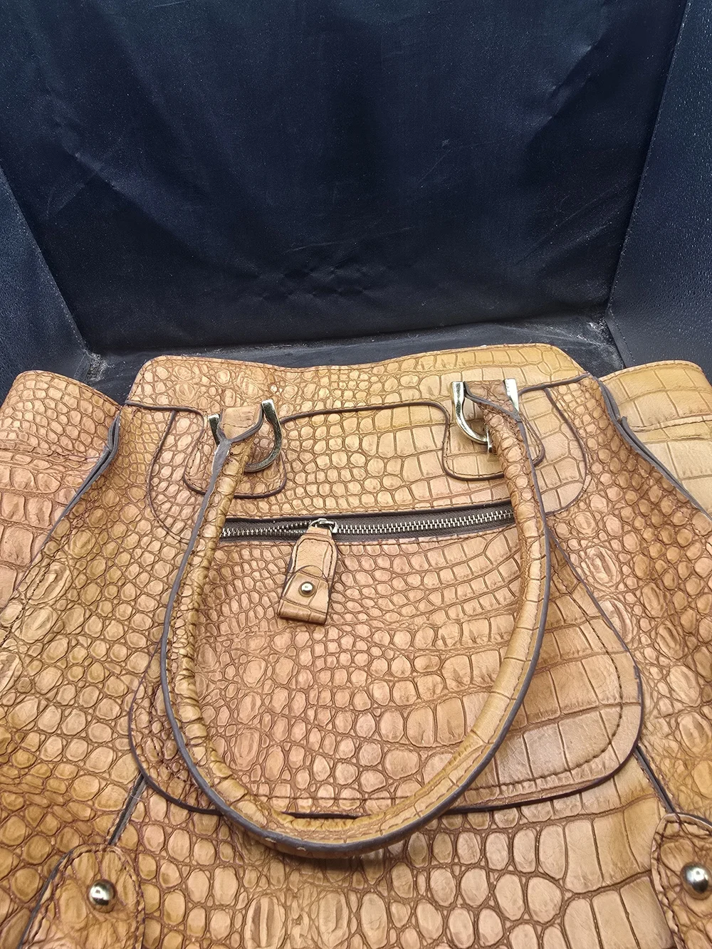 London Fog Croc-Embossed Tote in Cognac Tan